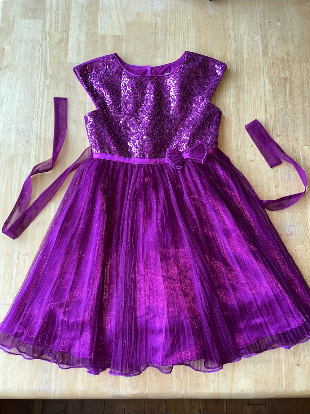 Jona Michelle girls 7. Fancy layered tulle dress purple sparkle sequence bow